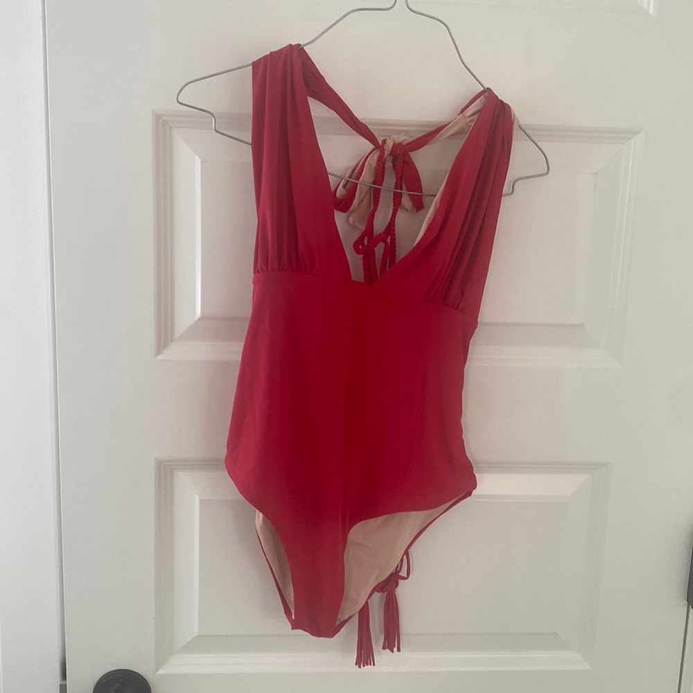 Bright red bathing suit